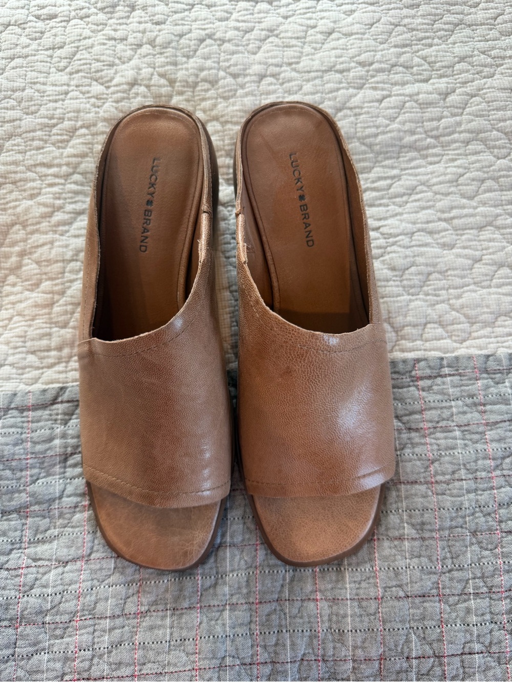 Lucky Brand Brown Open-Toe Leather Mules